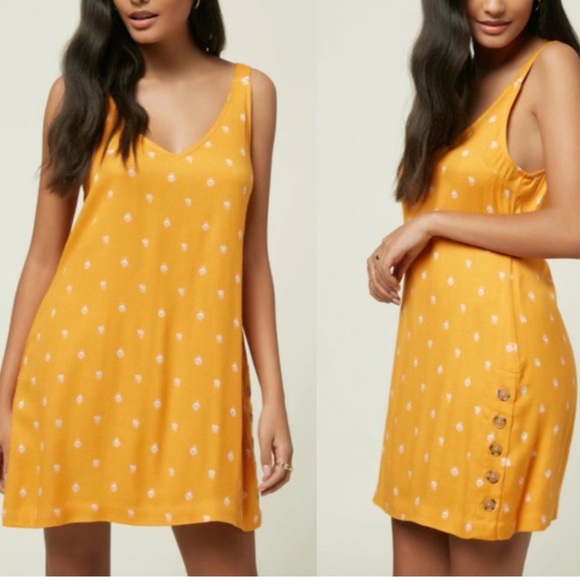 O'Neill Dresses & Skirts - O’Neill Floral Yellow “Phan” Tank Dress w/ Side Button Detailing Small Sundress